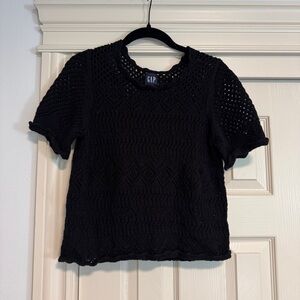 GAP Women's Black Cotton Sweater Crochet Top